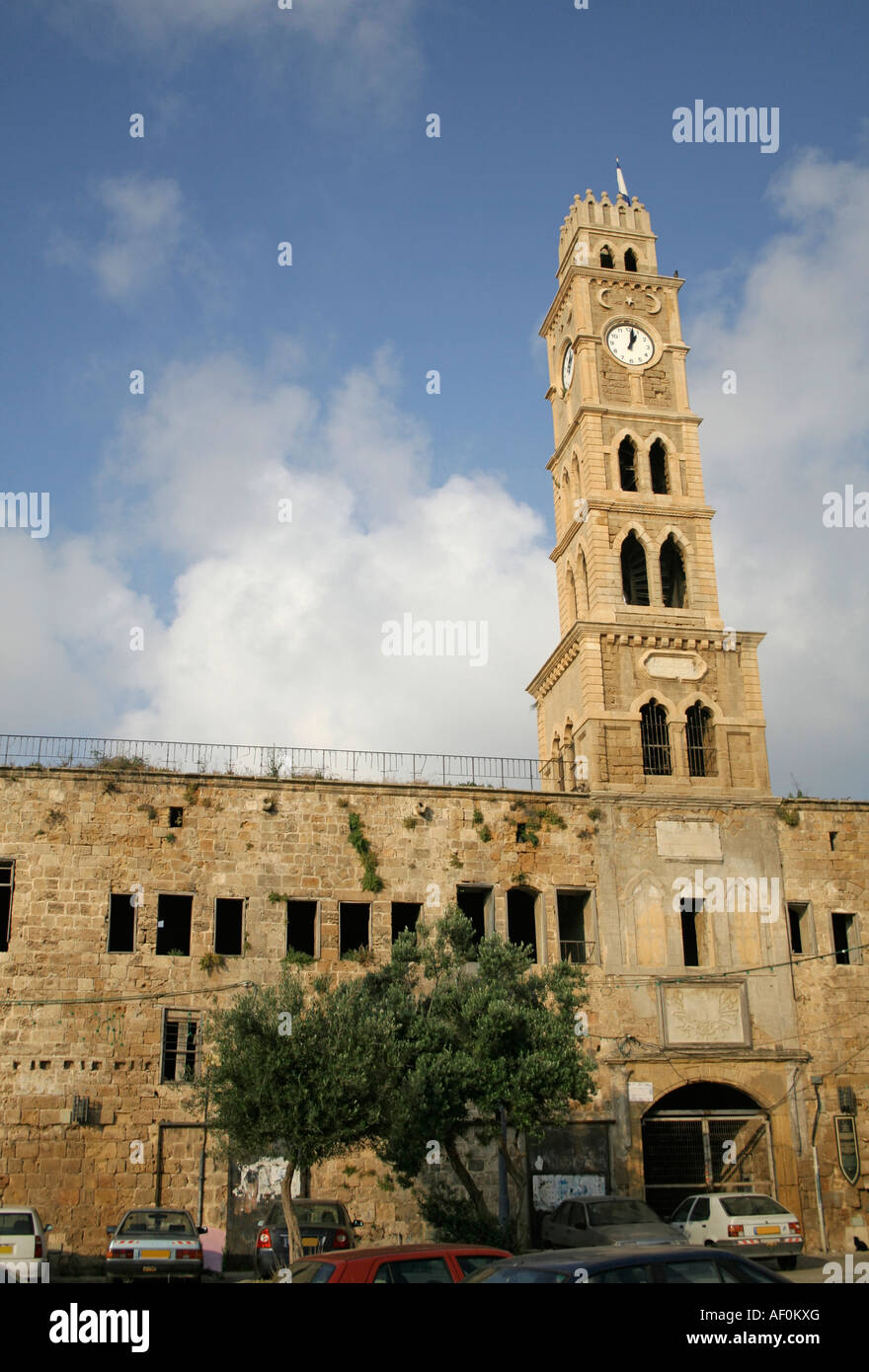 Vecchia Torre dell orologio akko Israele Foto Stock