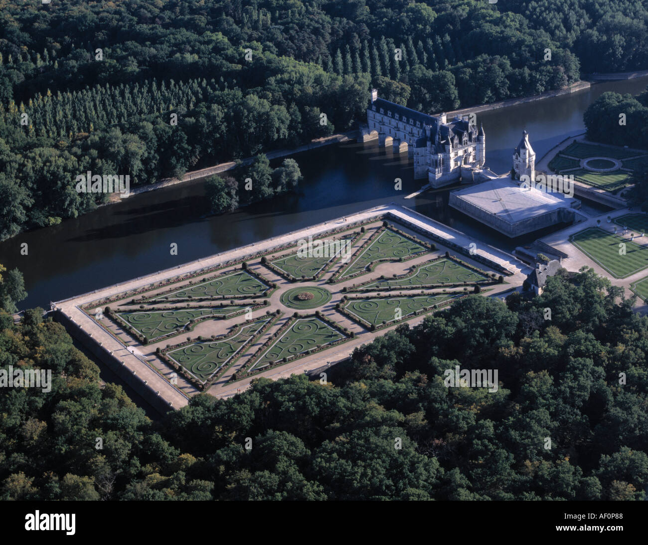 Chenonceaux, chateau-de-Chenonceau, Luftbild Foto Stock