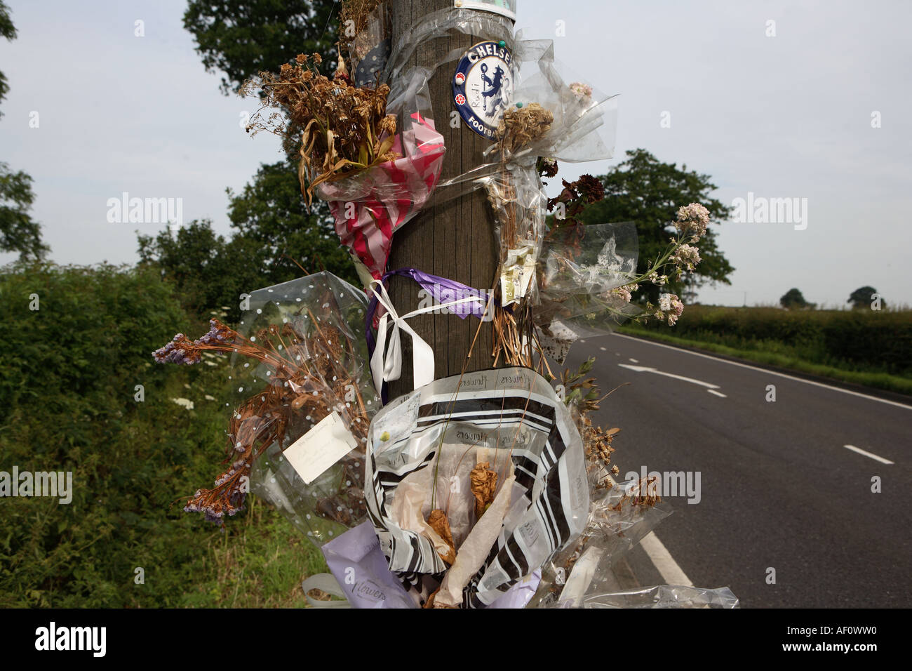 Non ufficiale di strada memoriali di giovani recentemente ucciso in incidenti stradali sulle strade britanniche Foto Stock