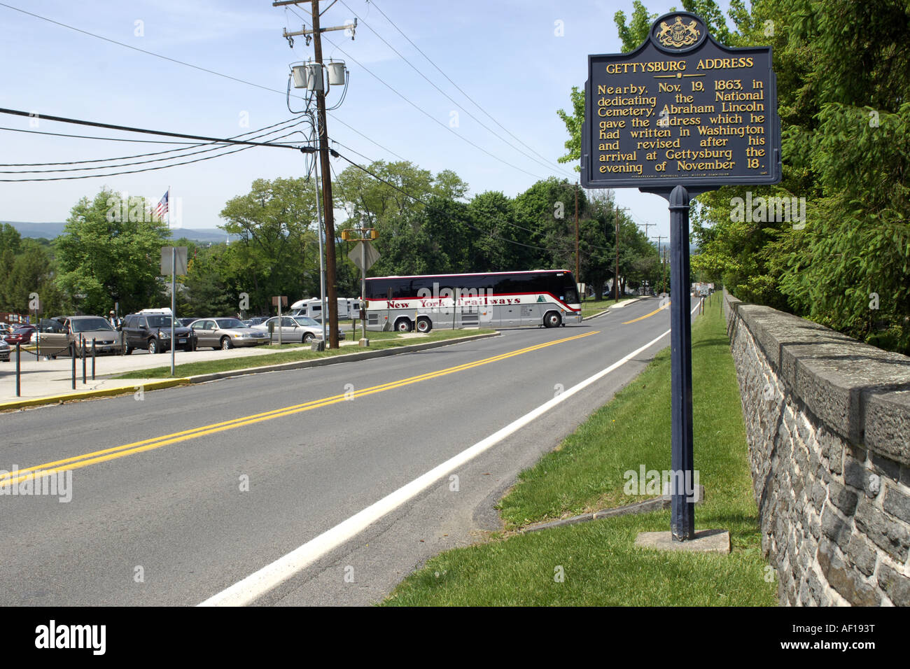 Segno storico circa l'indirizzo di Gettysburg in Gettysburg in Pennsylvania PA Foto Stock