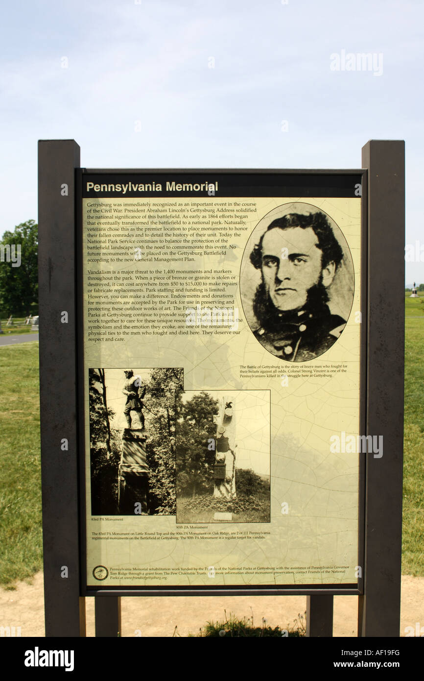 In Pennsylvania Memorial Gettysburg PA Foto Stock