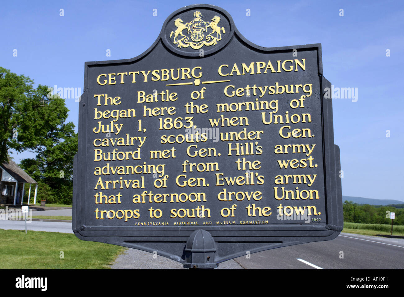 Battaglia di Gettysburg lapide storica Pennsylvania PA Foto Stock