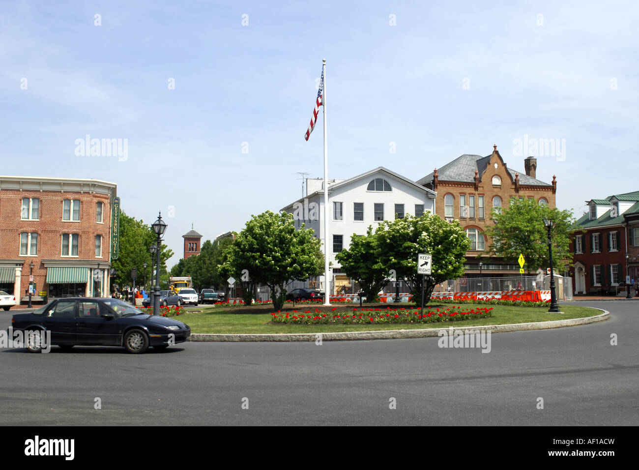 Lincoln Square cerchio di traffico nella città di Gettysburg in Pennsylvania PA Foto Stock