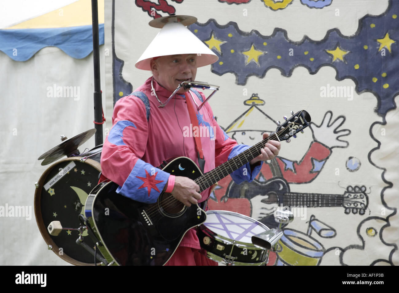 Traquair Fair one man band Mr Boom Foto Stock