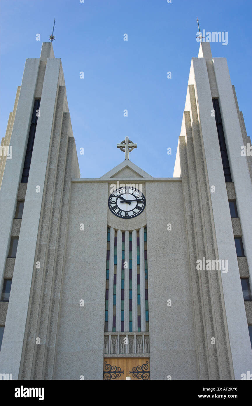 Akureyri chiesa 1940 Gudjon Samuelsson Nord Est Islanda EU Europe Foto Stock