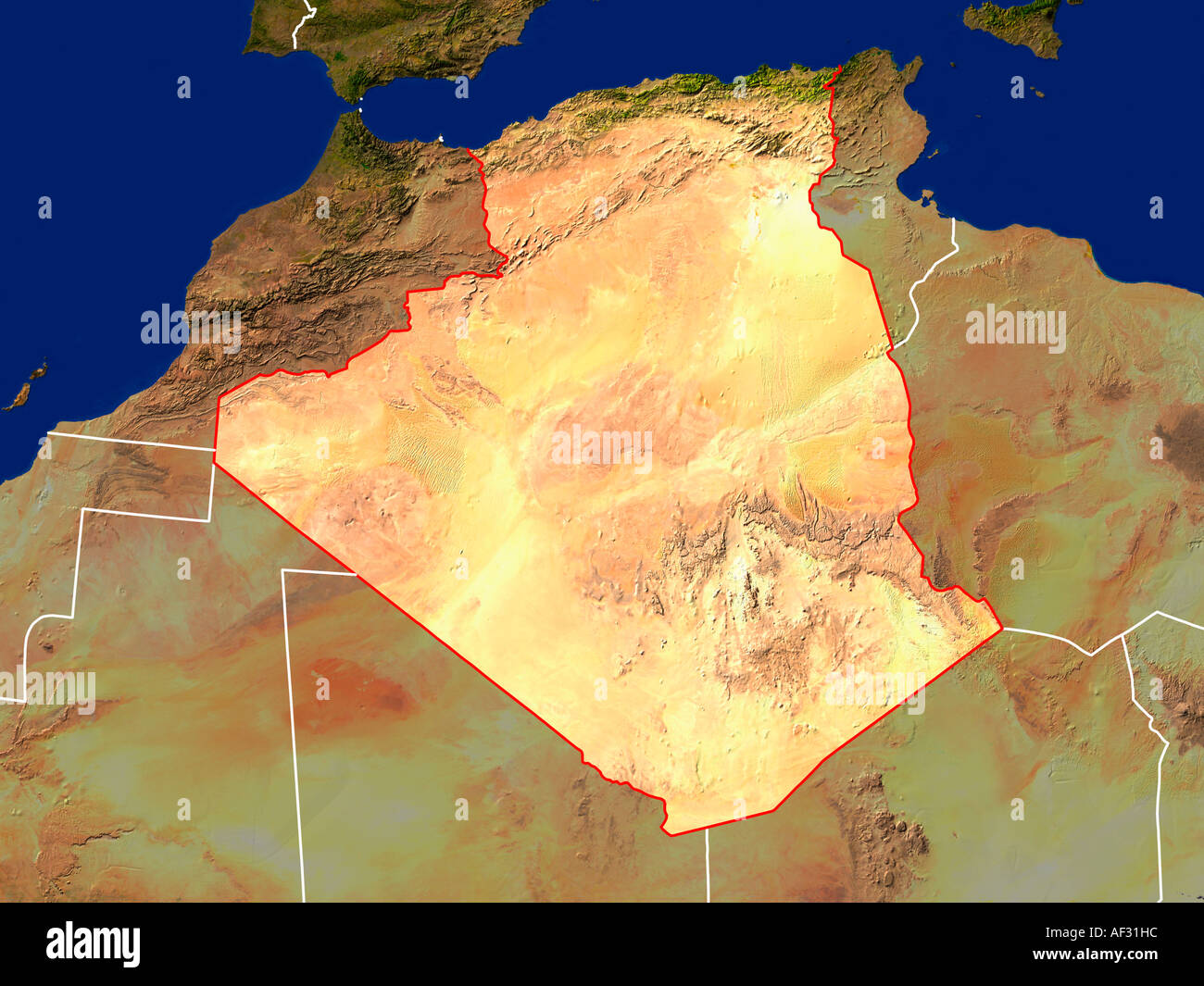 Ha evidenziato un'immagine satellitare di Algeria Foto Stock