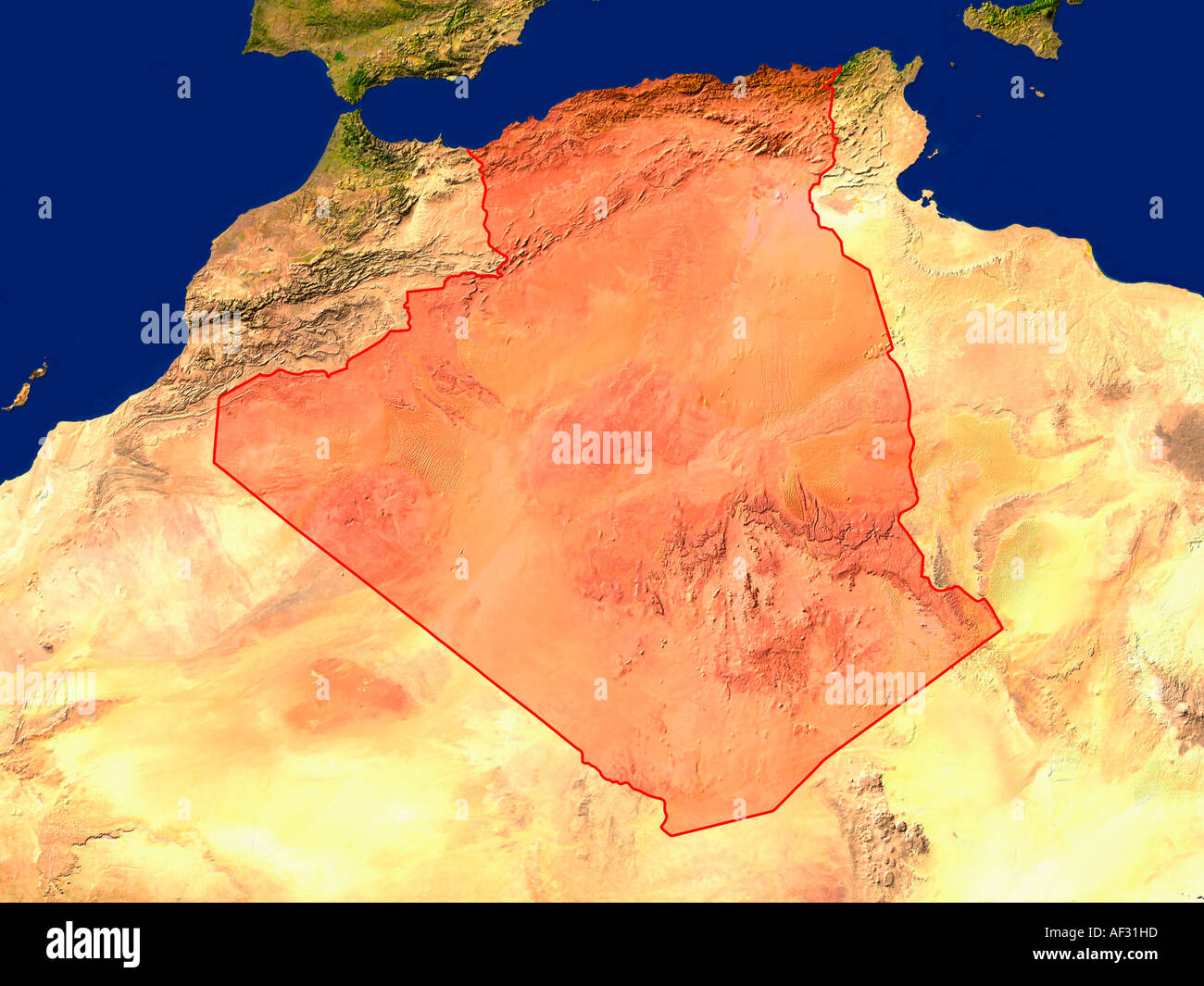 Ha evidenziato un'immagine satellitare di Algeria Foto Stock