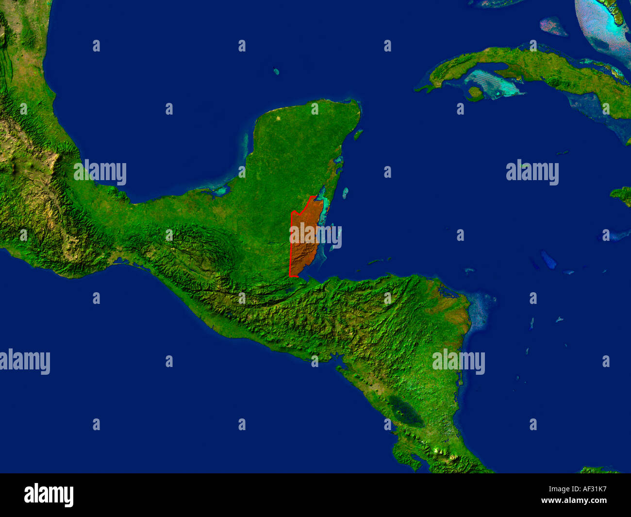 Ha evidenziato un'immagine satellitare del Belize Foto Stock