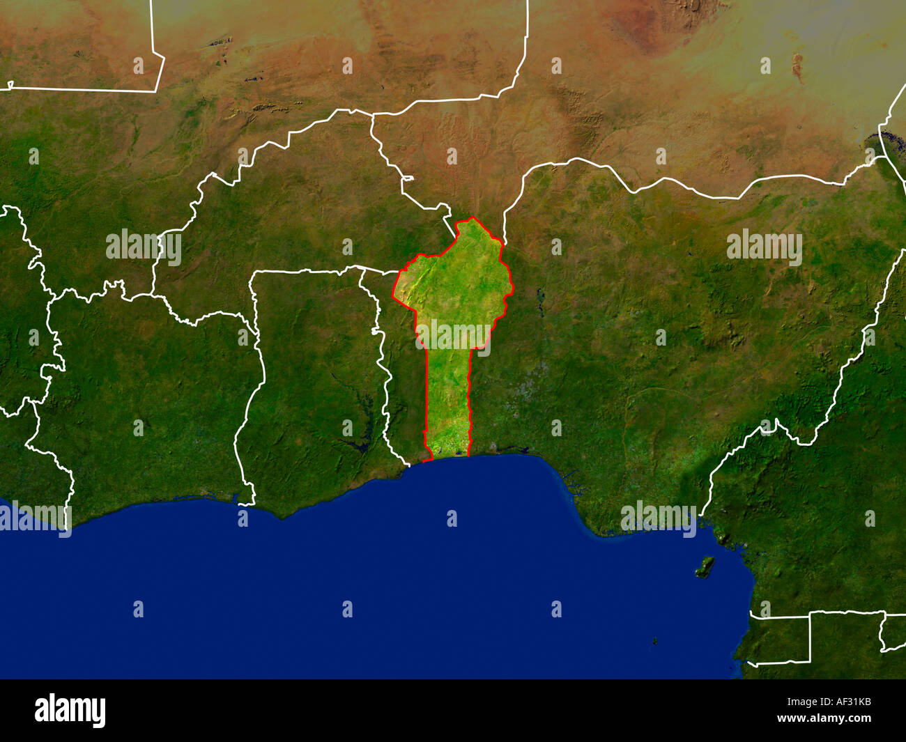 Ha evidenziato un'immagine satellitare del Benin Foto Stock