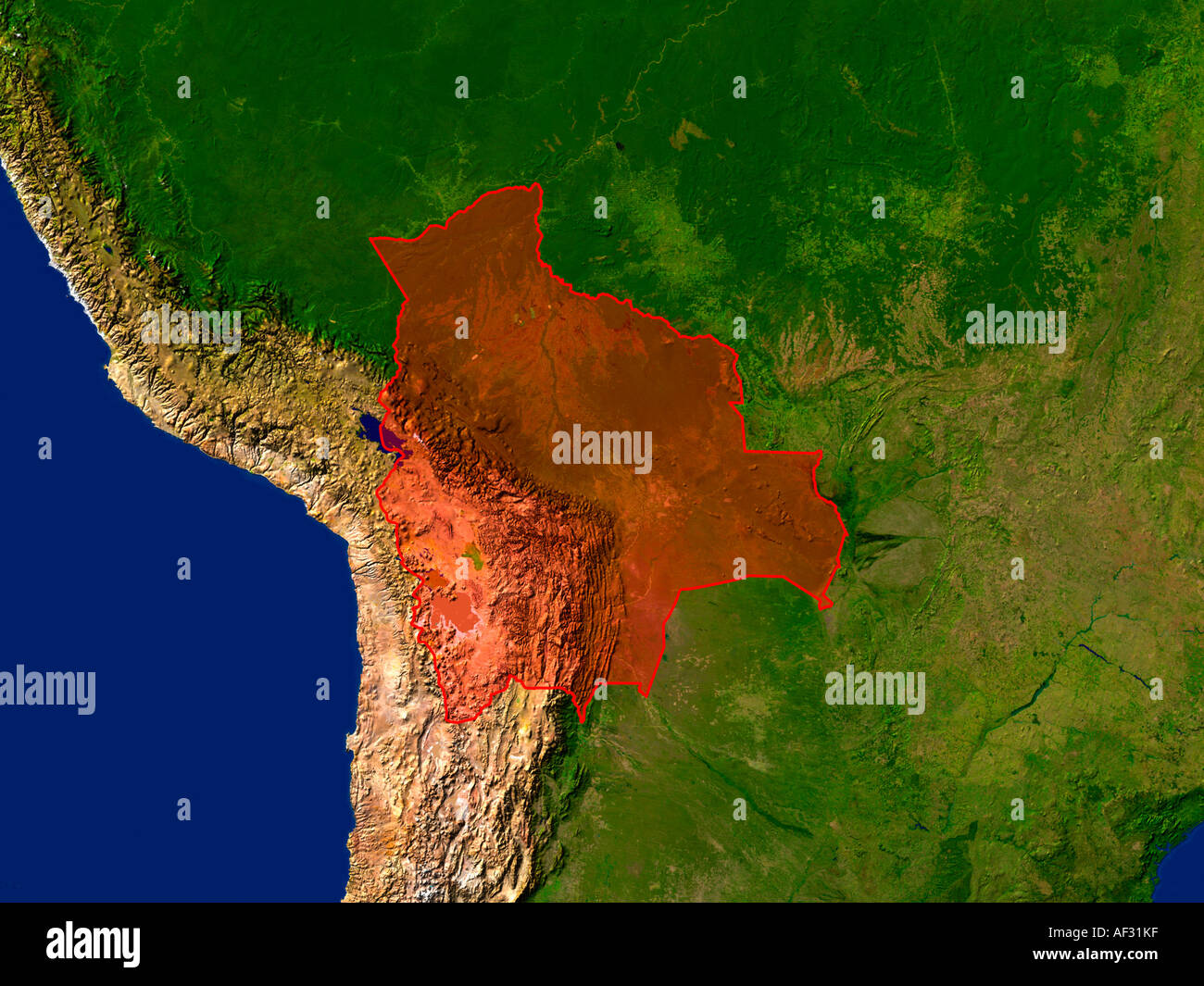 Ha evidenziato un'immagine satellitare della Bolivia Foto Stock