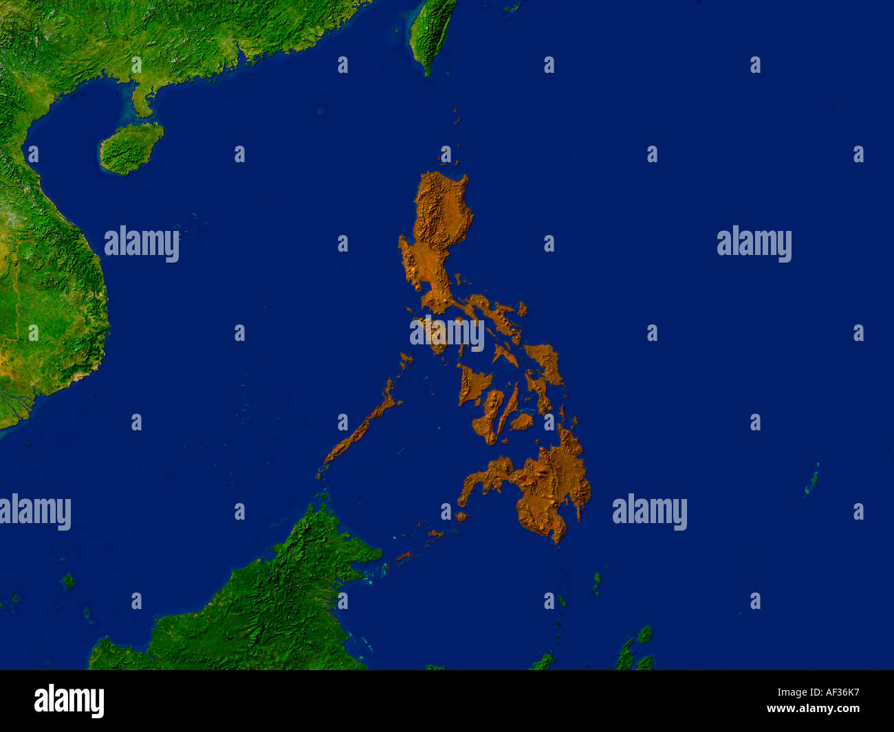 Immagine satellitare della Filippine evidenziato in rosso Foto Stock