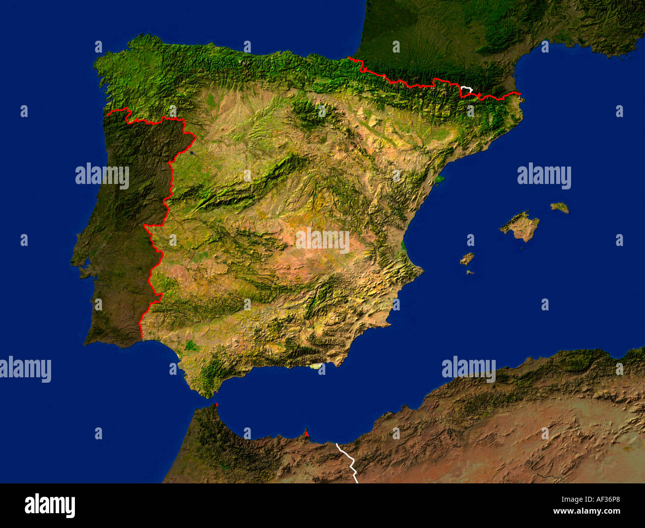 Immagine satellitare della Spagna Mostra paese i confini dell Foto Stock