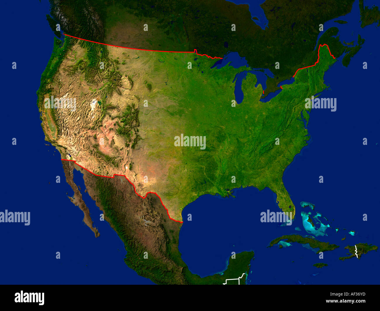 Immagine satellitare della USA evidenziata Foto Stock