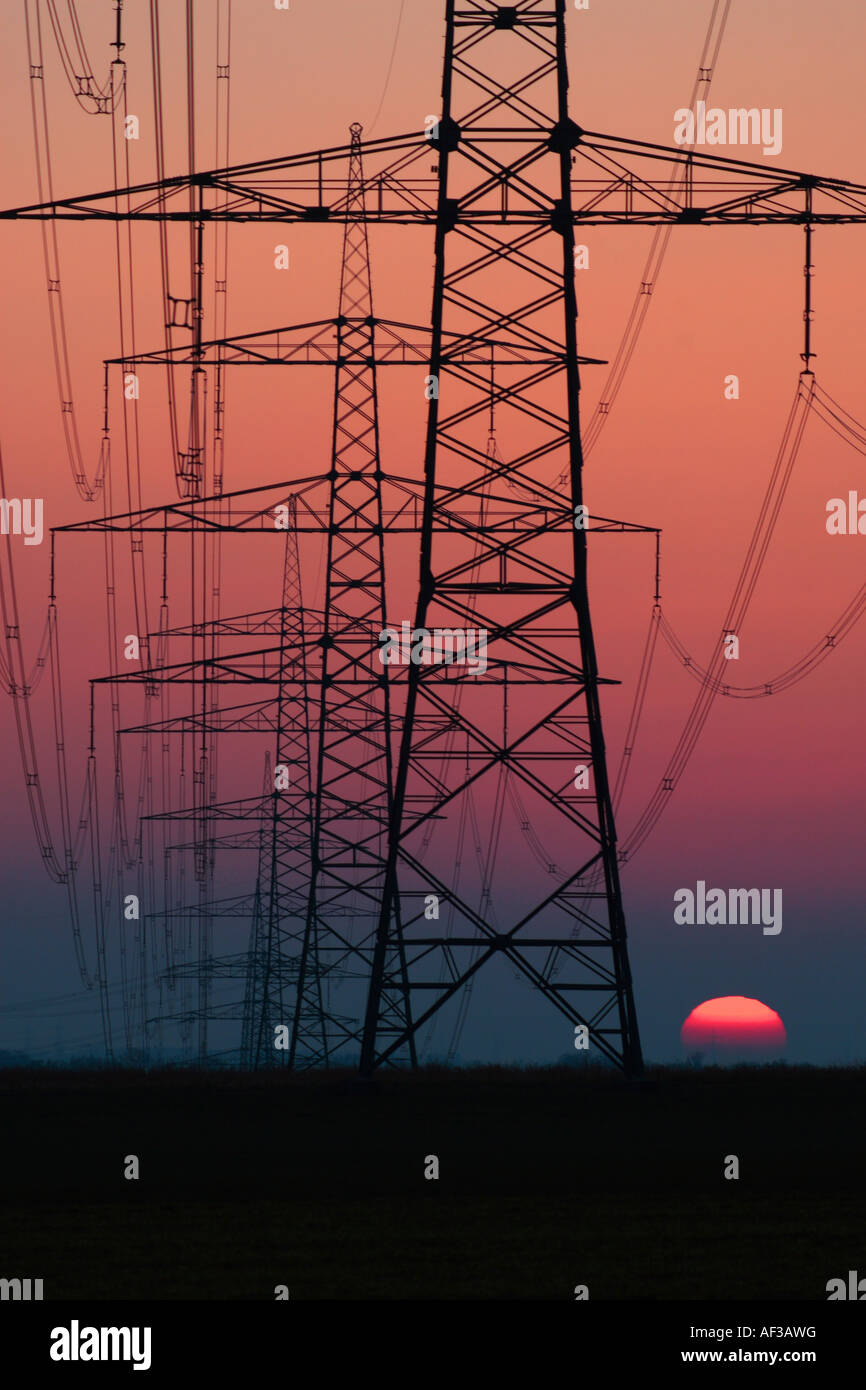 Poli di potenza in sunset Foto Stock