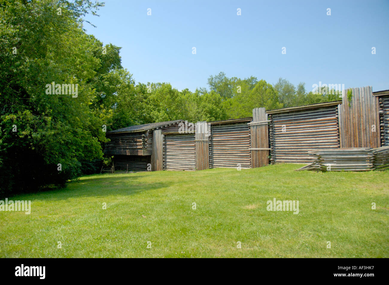 Al di fuori del muro di log di Fort Boonesborough in Kentucky USA Foto Stock