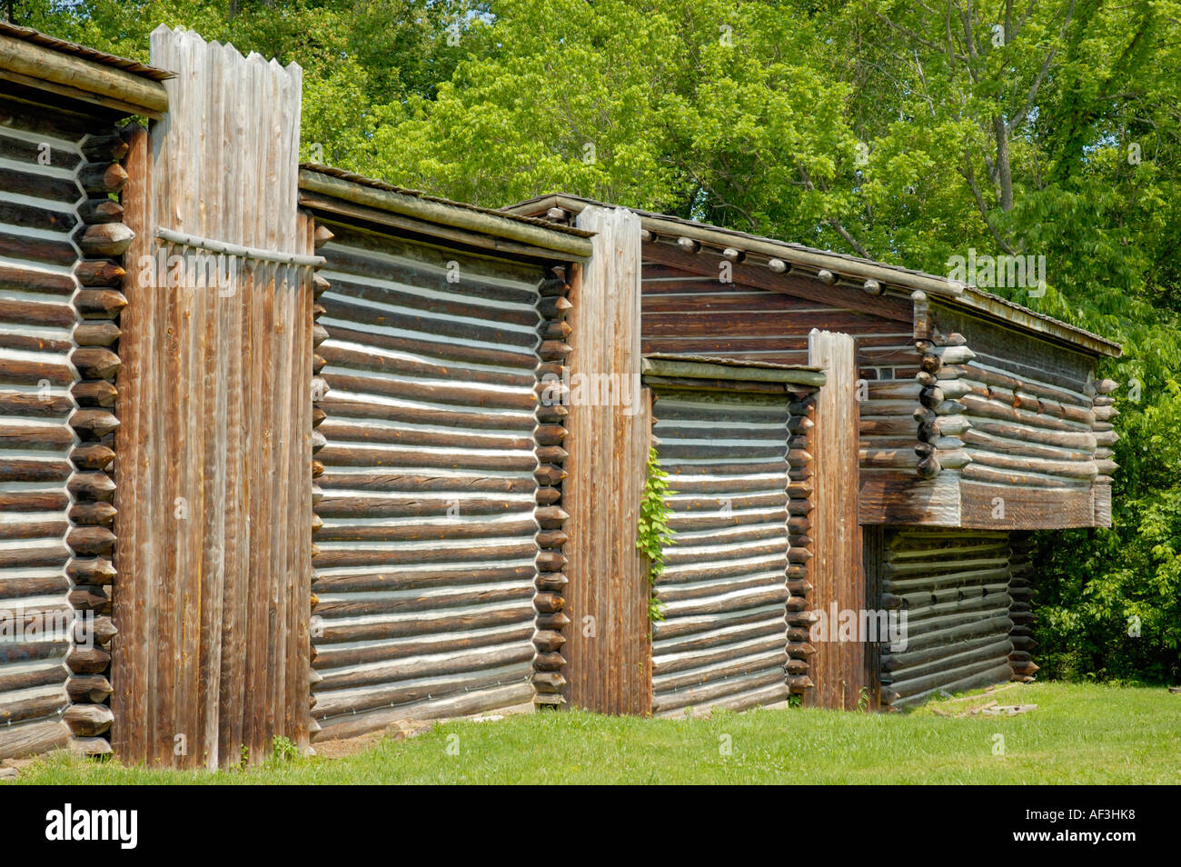 Muro esterno con fortino a Fort Boonesborough Kentucky negli Stati Uniti Foto Stock