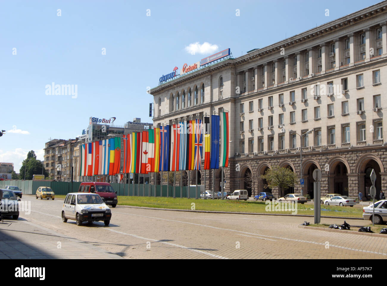 Bandiere di Europa fly in Sofia Bulgaria Foto Stock
