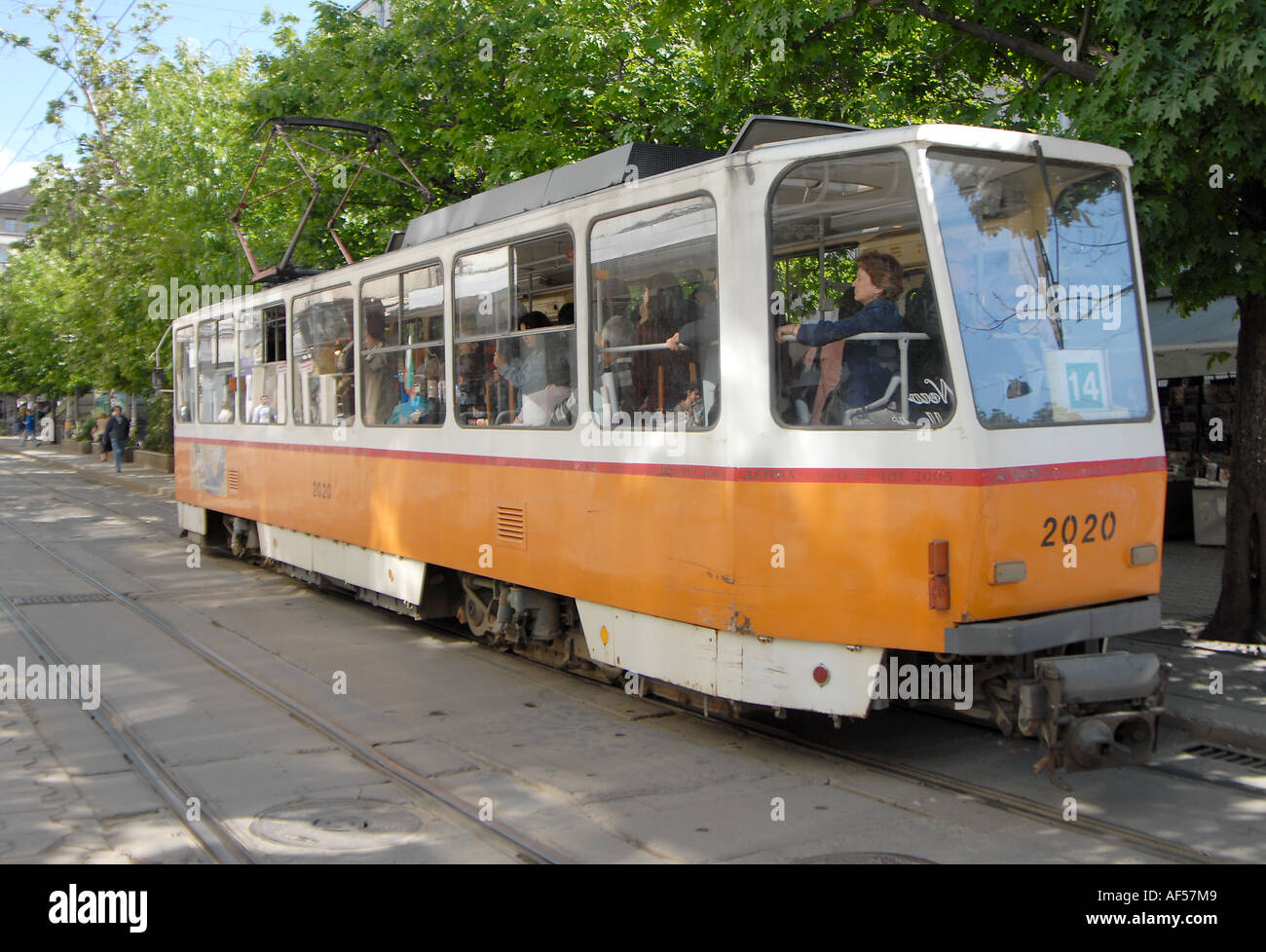 Il tram a Sofia, Bulgaria Foto Stock