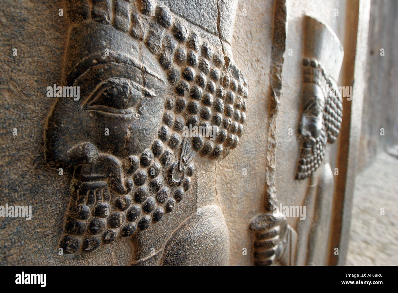 Un bassorilievo presso la tomba di Artaserse II in Persepolis (Takht-e Jamshid) nel centro di Iran, Novembre 2004 Foto Stock