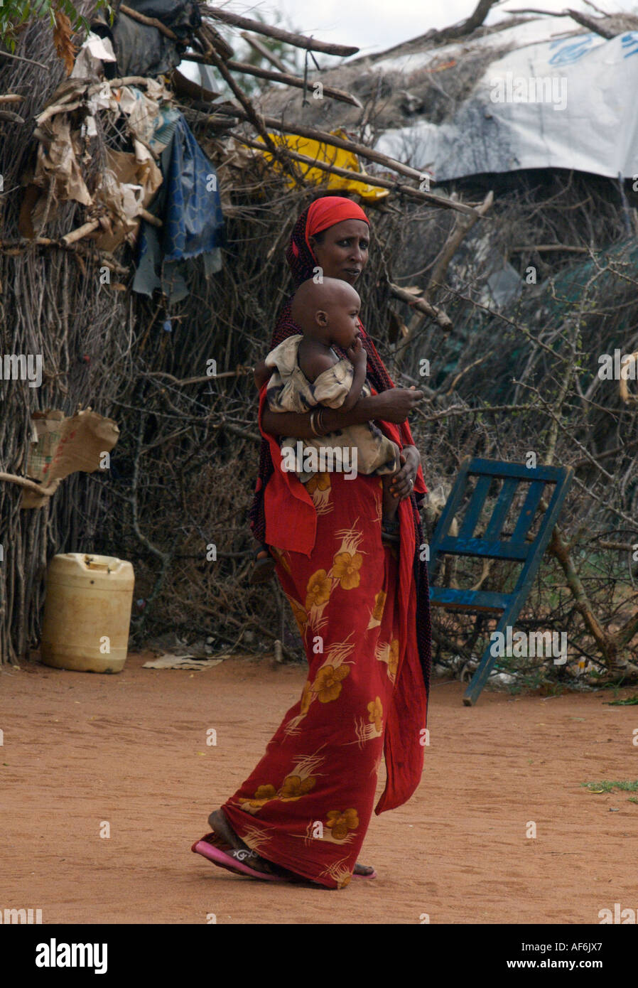 Nomadi tribù somale utilizzando i cammelli per portare con sé la loro intera case di Wajir, nord-est del Kenya, Africa. Foto Stock