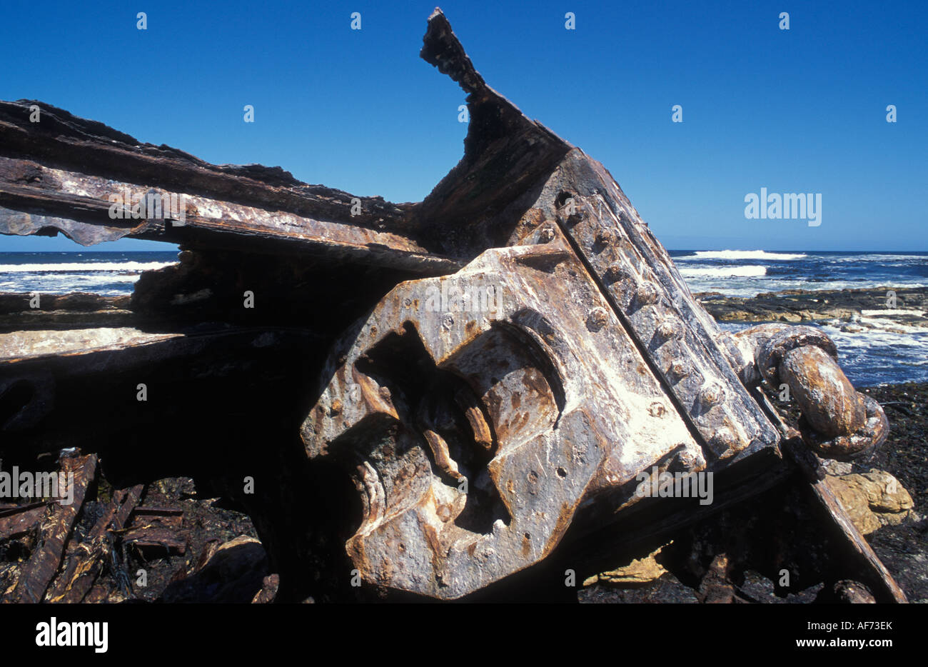 Relitto di nave Tucker a T T Tucker naufragio trail a Capo di Buona Speranza vicino a Città del Capo in Sud Africa Foto Stock