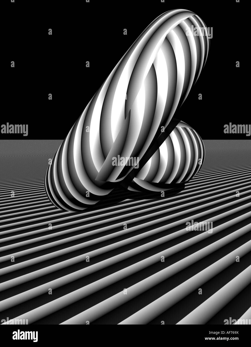 Immagine 3D rappresentata di forme primitive in le strisce bianche e nere Foto Stock