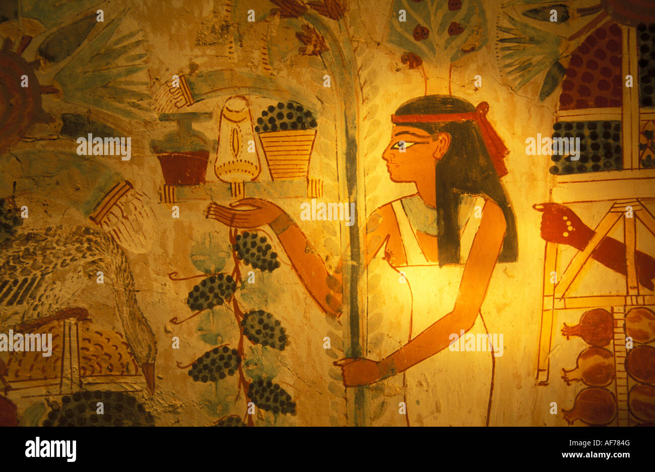 Egitto Luxor, West Bank, Valle dei nobili, dipinto sul muro nella tomba di Nakht, scene di vita quotidiana Foto Stock