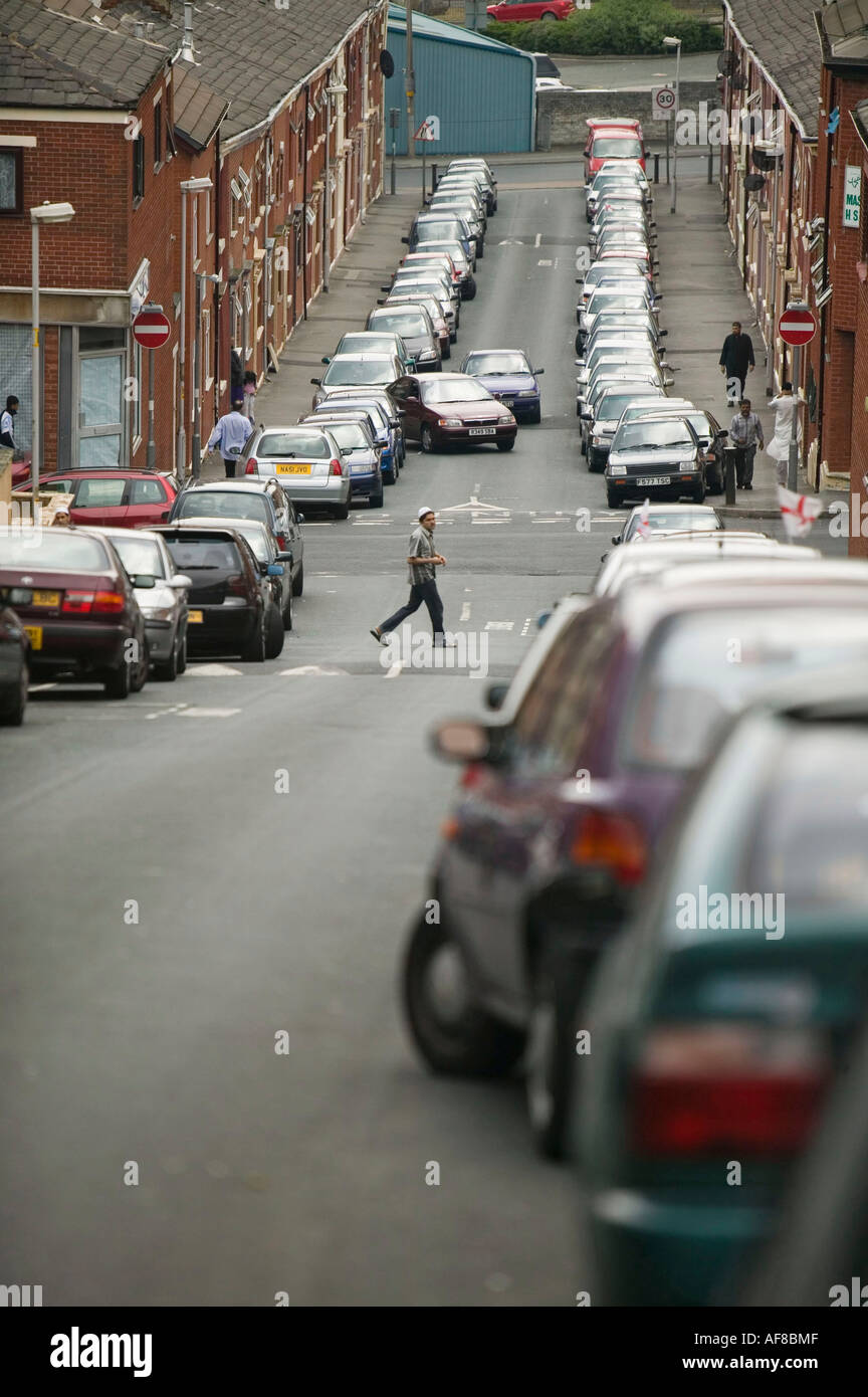 Un musulmano street a Blackburn Lancashire, Regno Unito, Foto Stock