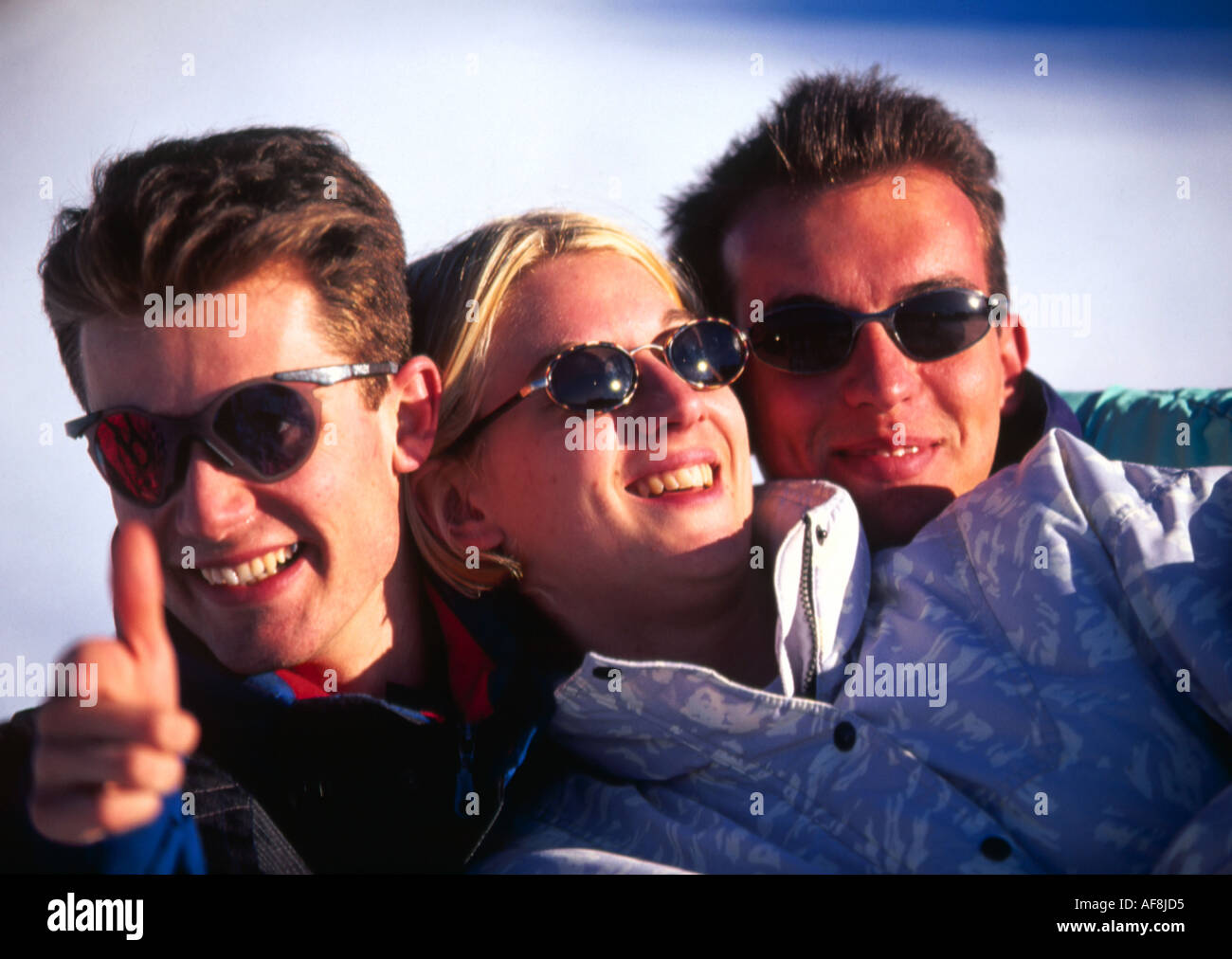 Gli sciatori sulle Alpi francesi Foto Stock
