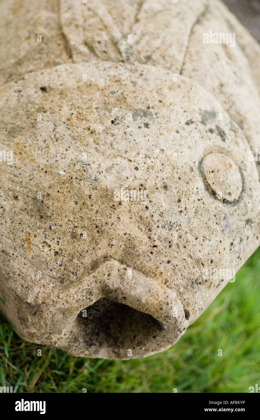 Pesce pietra statua sull'erba Foto Stock