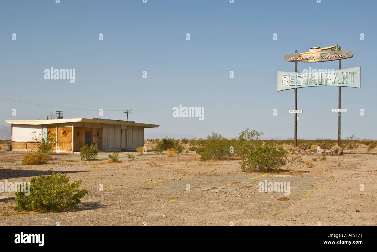 California la Storica Route 66 East Amboy Road Runner ristorante abbandonati americana Foto Stock