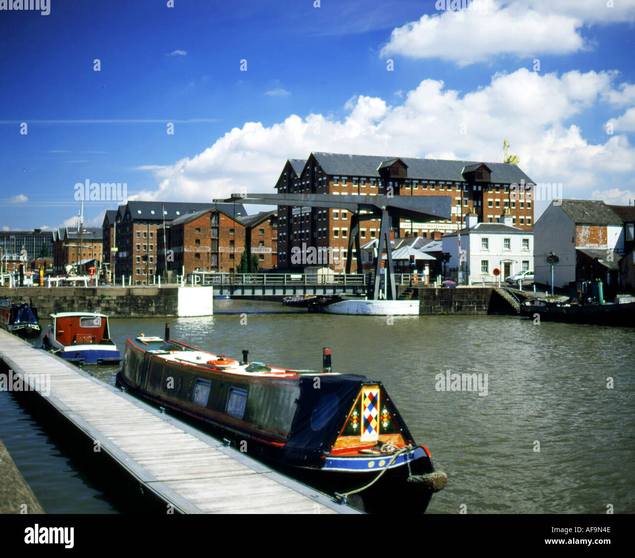 Barge Canal nitidezza gloucester hisroric dock Inghilterra Foto Stock