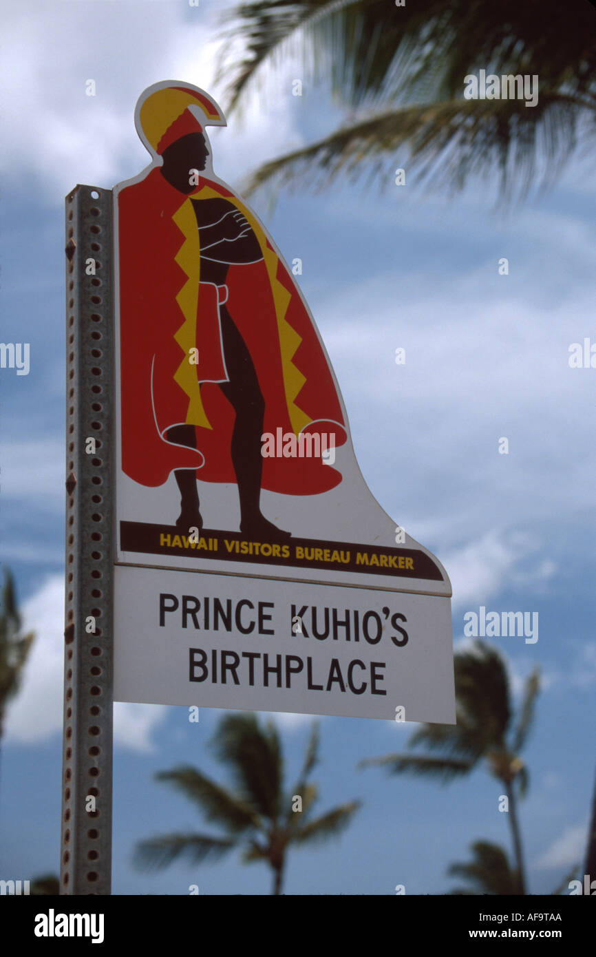 Hawaii,Isole Hawaii,Kauai Poipu luogo di nascita del Principe Kuhio,persona famosa significativa,Hawaii,Bureau Marker HI063,turismo,viaggio,destinazione,cultura,cu Foto Stock