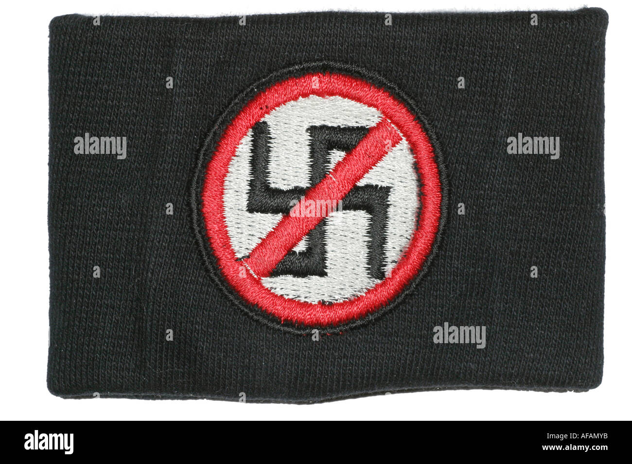 Anti simbolo nazista su una fascia assorbisudore Foto Stock