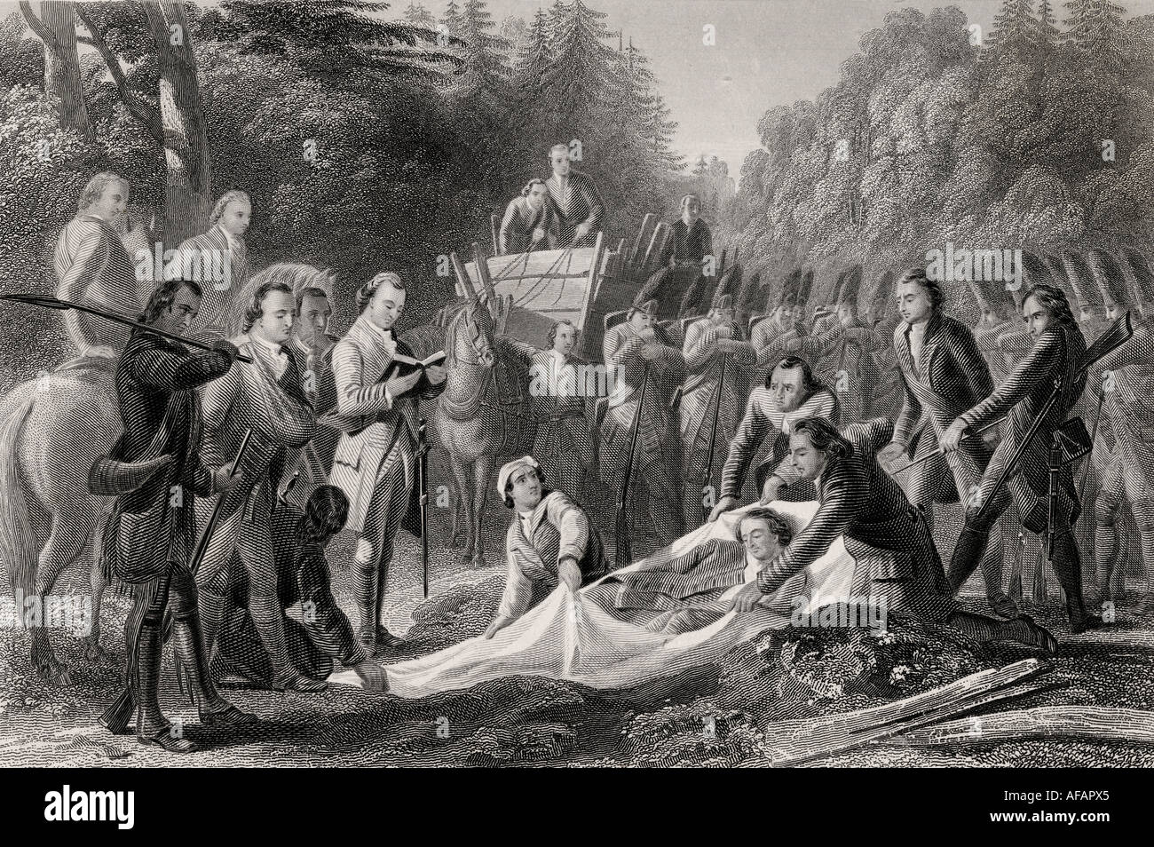 La sepoltura del Generale Edward Braddock nel 1755 Foto Stock
