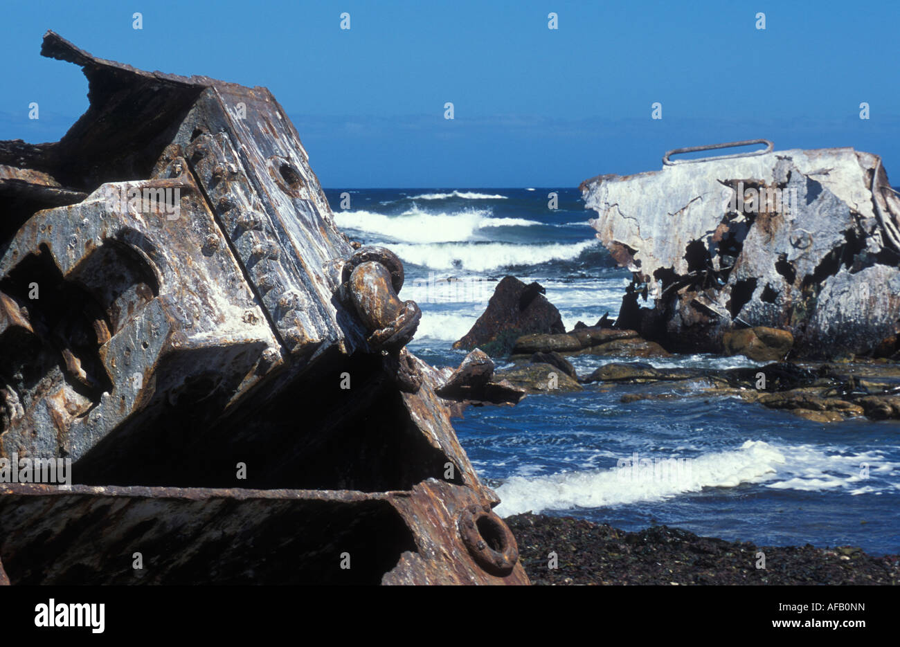 Relitto di nave Tucker a T T Tucker naufragio trail a Capo di Buona Speranza vicino a Città del Capo in Sud Africa Foto Stock