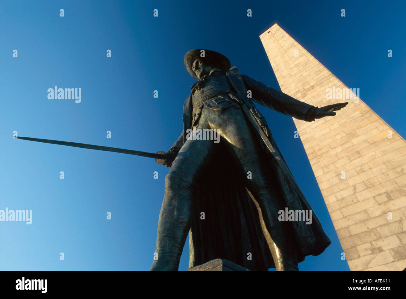 Massachusetts,New England,Boston,Beantown,Charlestown Bunker Hill Monument William Prescott statue,arte pubblica,memoriale,arte pubblica,somiglianza,MA008 Foto Stock