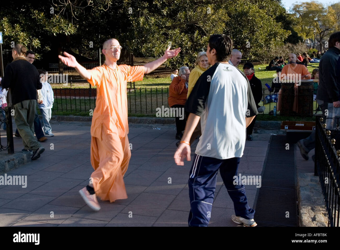 Un membro di Hare Krishna Foto Stock