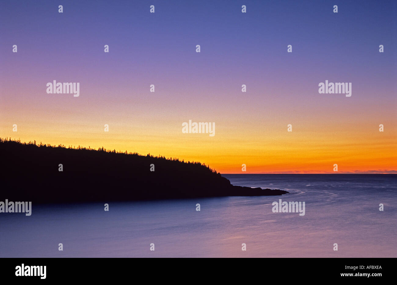 Penisola rocciosa clices nell Oceano Atlantico prima dell'alba Parco Nazionale di Acadia nel Maine Foto Stock