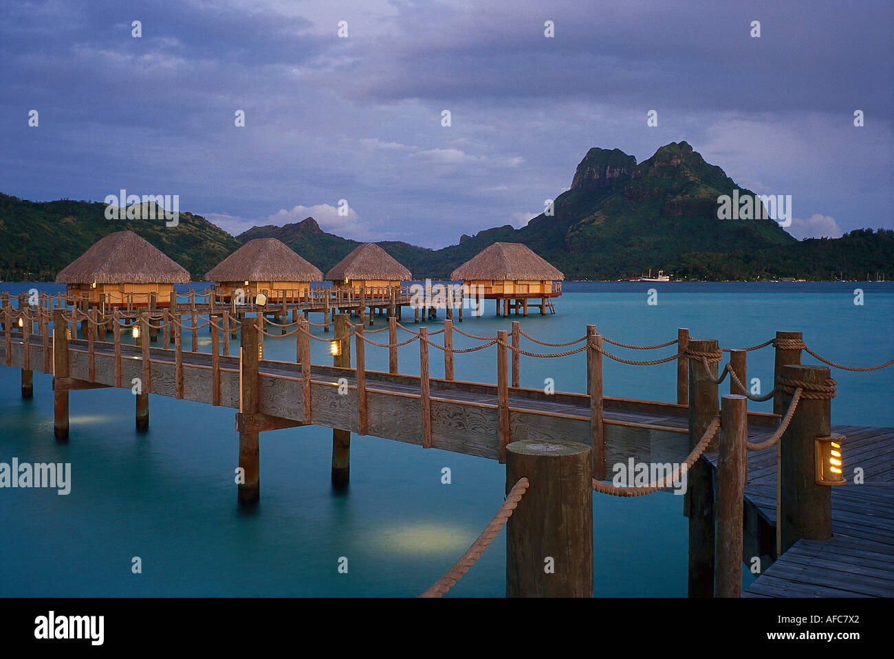 Pearl Beach Resort, Mt. Otemanu, Bora Bora Polinesia Francese Foto Stock