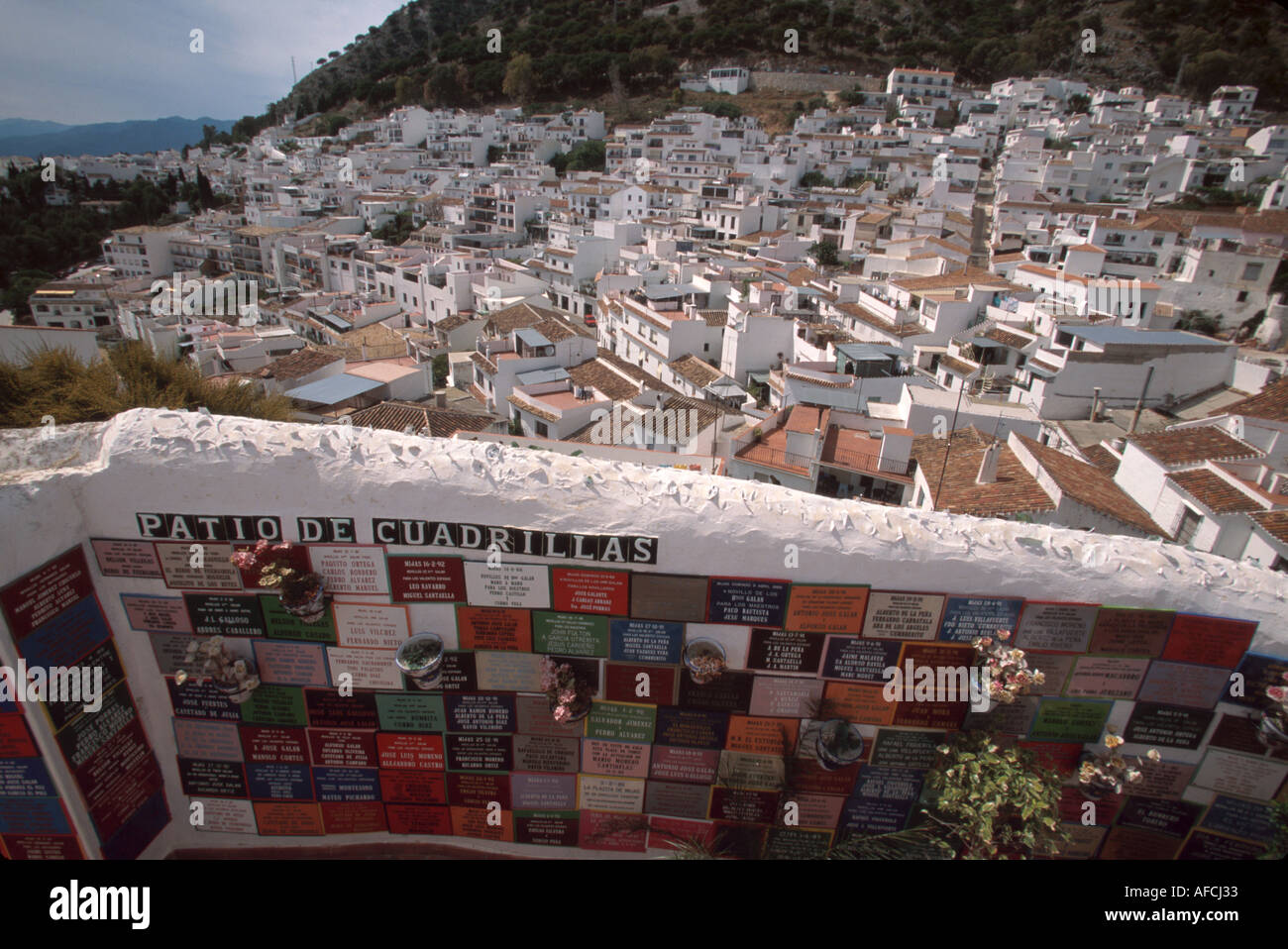 Spagna,Europa,europeo,spagnolo,Costa del Sol,Costa mediterranea,Mijas,Plaza de Toros,costruito nel 1900,patio de Cuadrillas,villaggio collinare,edificio bianco Foto Stock