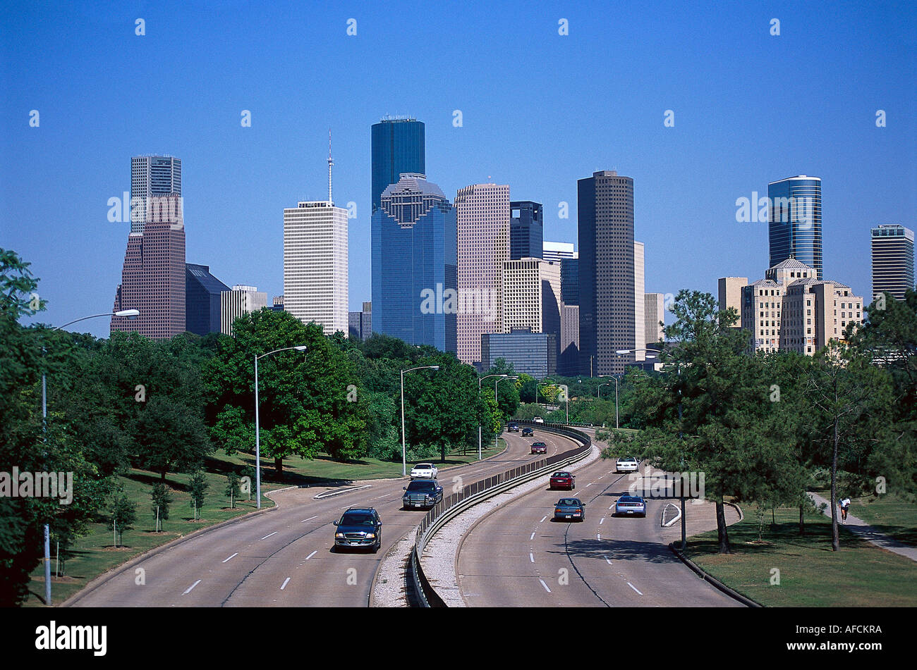 Superstrada, skyline della città, Texas USA Foto Stock
