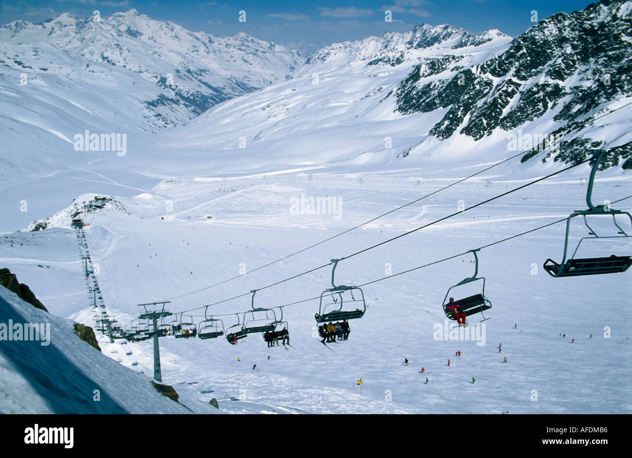 Seggiovia sulla sommità del Maso Corto (Maso Corto), montagna Val Senales (Val Senales) Trentino Alto Adige Italia Aprile 1999 Foto Stock
