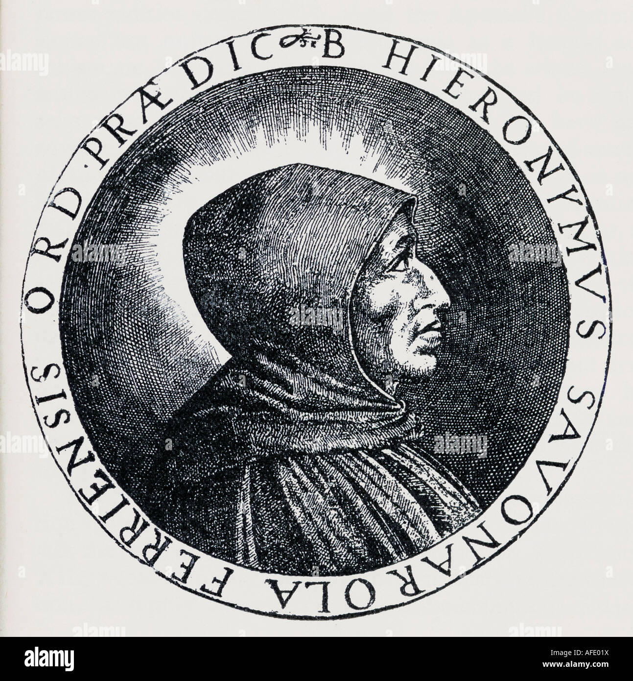 Ritratto da una medaglia di Girolamo Savonarola Foto Stock