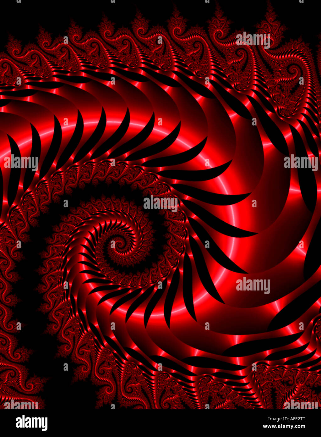 Abstract frattale che assomiglia a un rosso metallizzato serpente in rosso Foto Stock