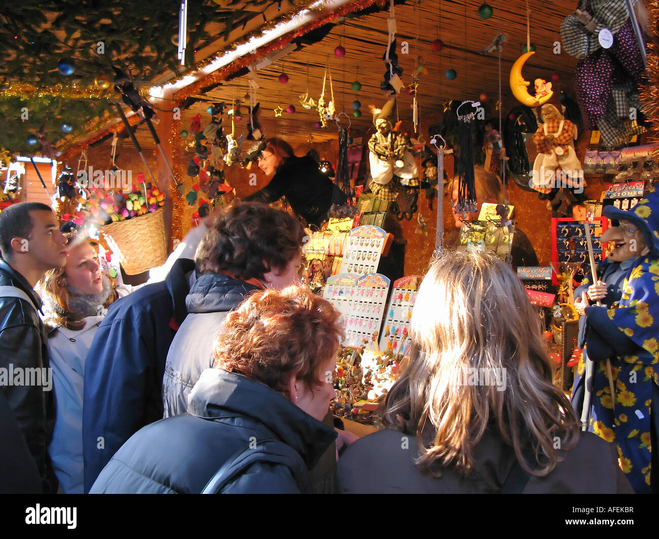 "Christkindelsmärik " mercato di Natale, Strasburgo, Alsazia, Francia Foto Stock