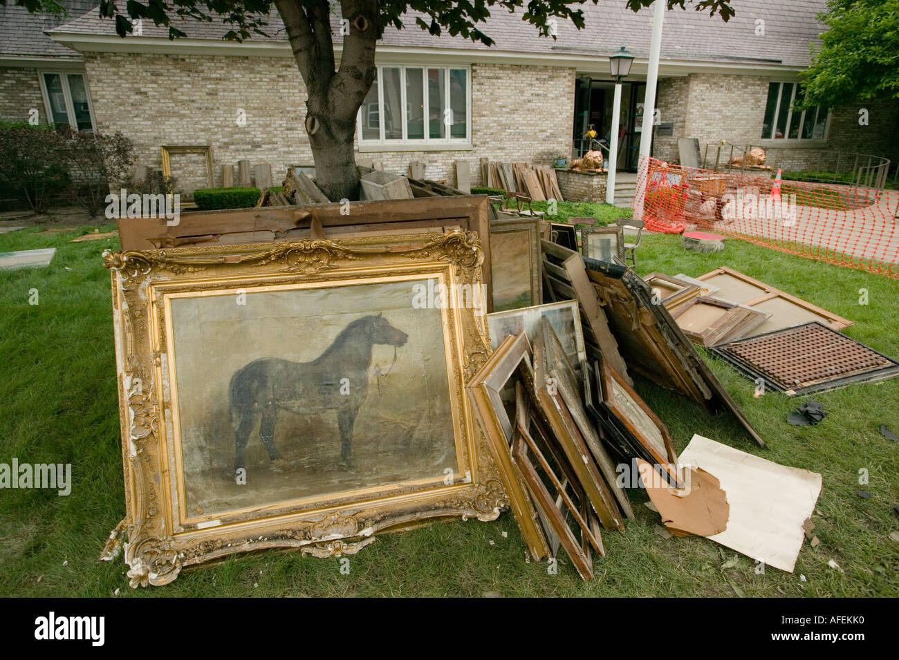 Alluvione del giugno 2006 danneggiato arte Canajoharie libreria e galleria d'arte Mohawk River centrale di New York Foto Stock