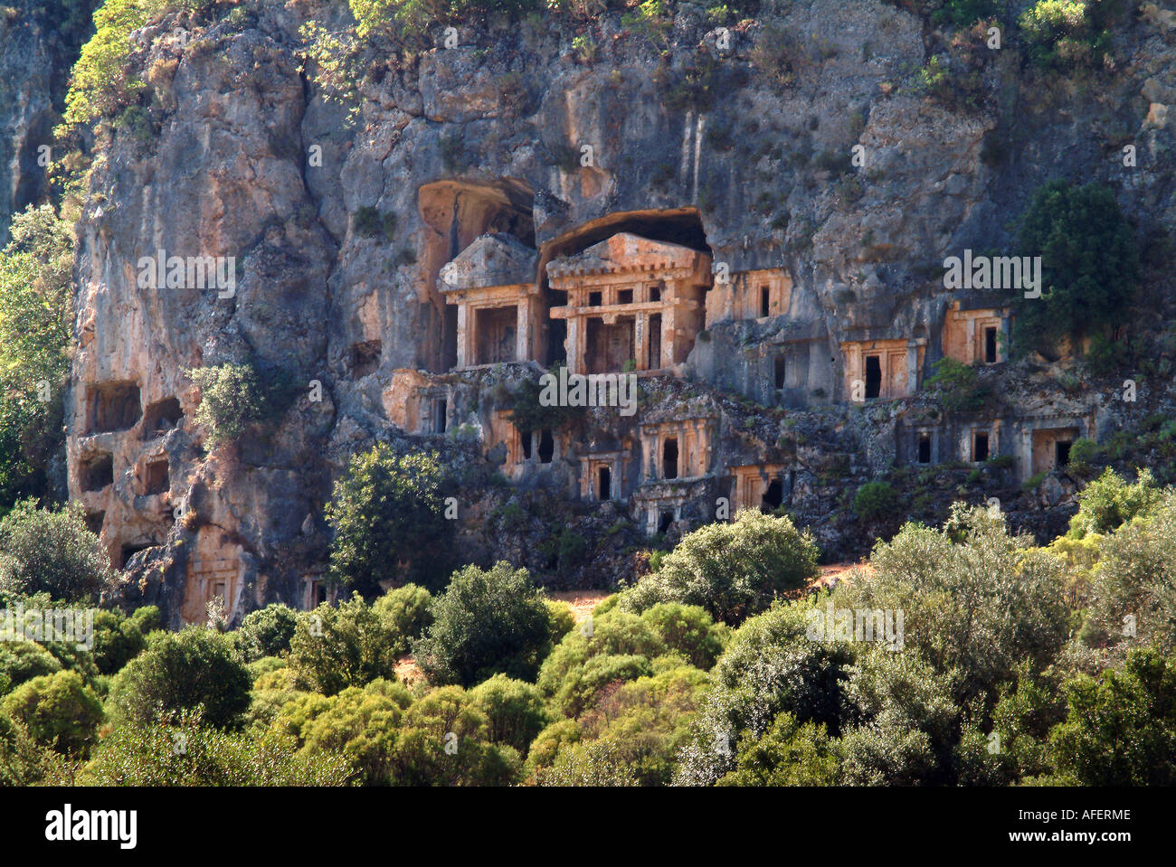La roccia tagliata Tombe Reali a Pinara, nei pressi di Fethiye, Turchia Foto Stock