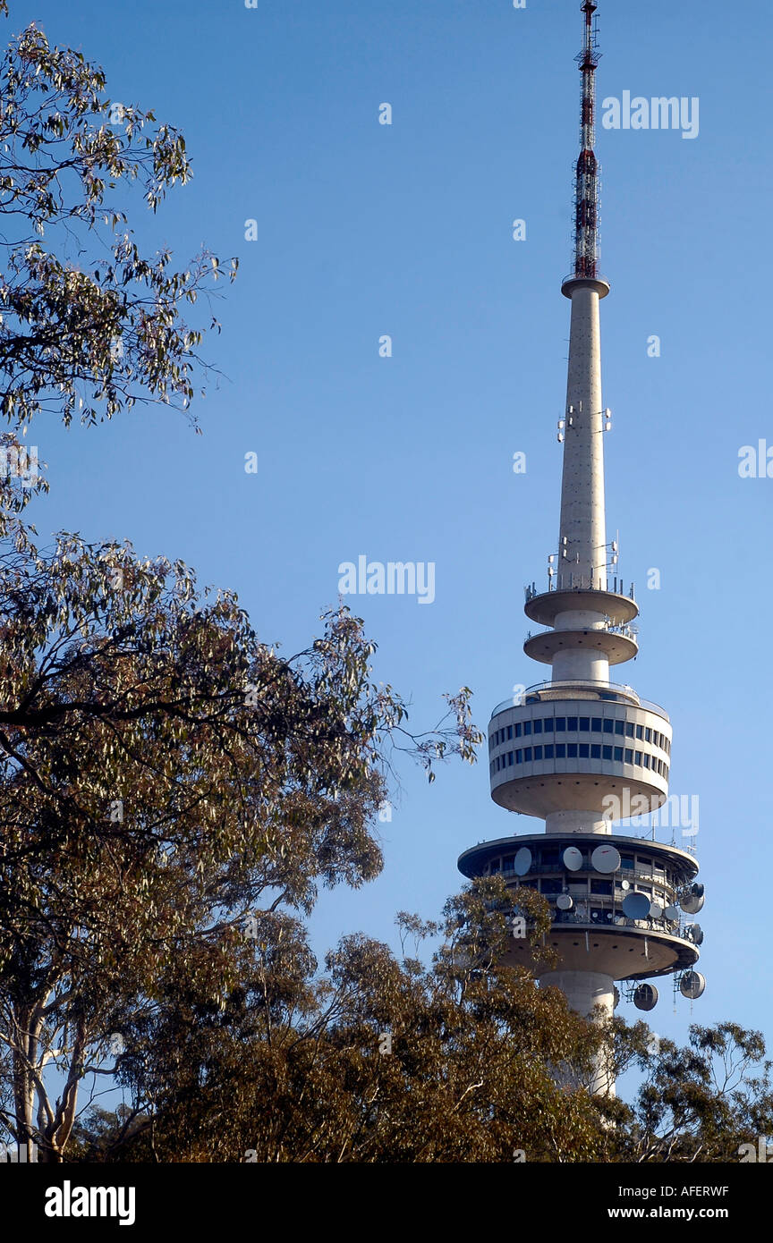 Foto del Telstra Tower, a Canberra's icona situata nella montagna nera, Canberra, Australia Foto Stock