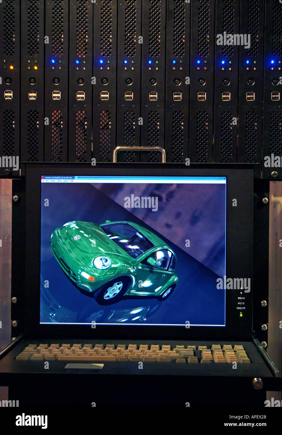 Il rendering su uno schermo piatto in un rack Foto Stock